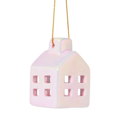 Hanger huisje keramiek – roze – 5.5×3.5×3.5 cm